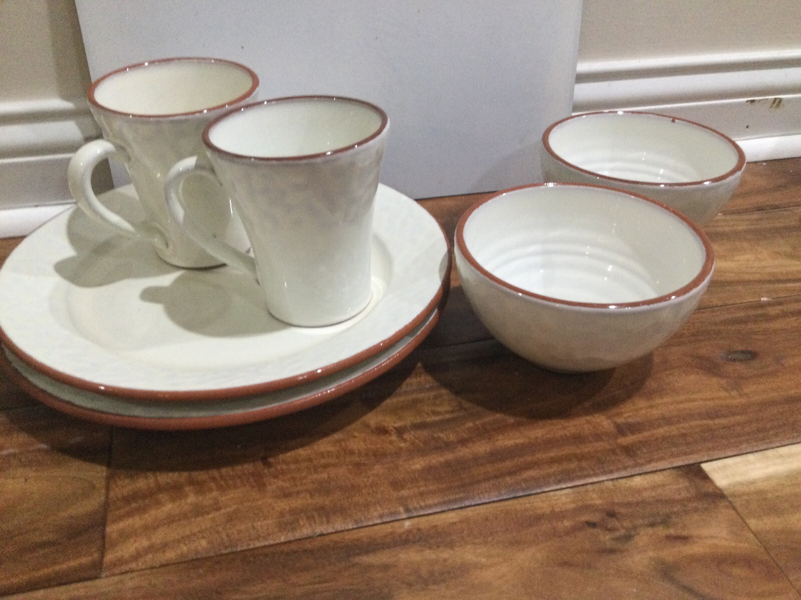Juego de 2 lugares Val DO SOL Casa Verde Plato Crema Terracota Cena Cuencos Taza 6 piezas