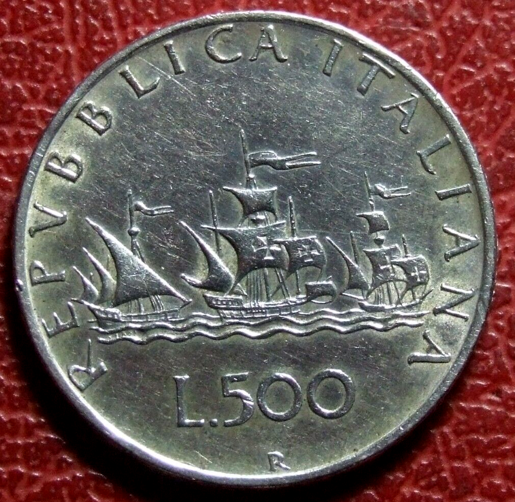 Italy 500 Lire Christopher Columbus's ships Nina Pinta silver 1960