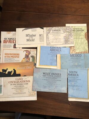 Lot Of 11 Vtg 1970 s National Geographic Map Inserts