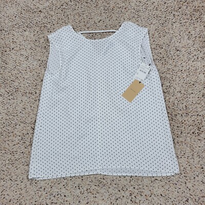 Halogen Shirt Womens Extra Small White Black Dots Sleevless Ladies Casual NEW