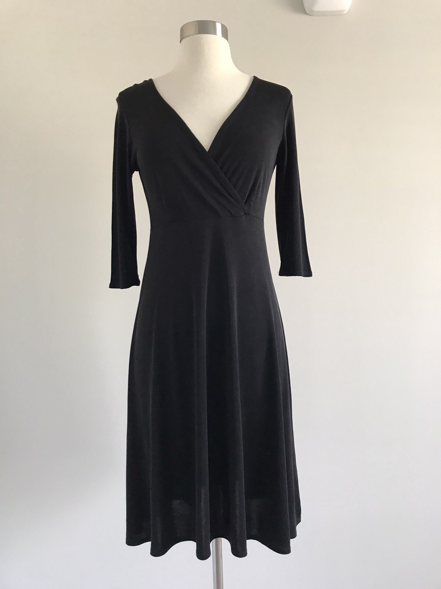 EILEEN FISHER PETITE 100% SILK STRETCH 3/4 SLEEVE A-LINE UNLINED DRESS SIZE  PP