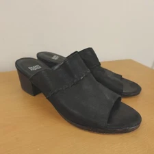 Eileen Fisher Shoes Sandals Womens 8.5 Black Suede Leather Heel Mule Kale Nu