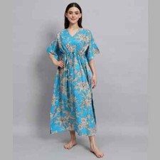 1PC Indian Vintage 100% Cotton Long Beach Maxi Kaftan Dress Caftan Kimono