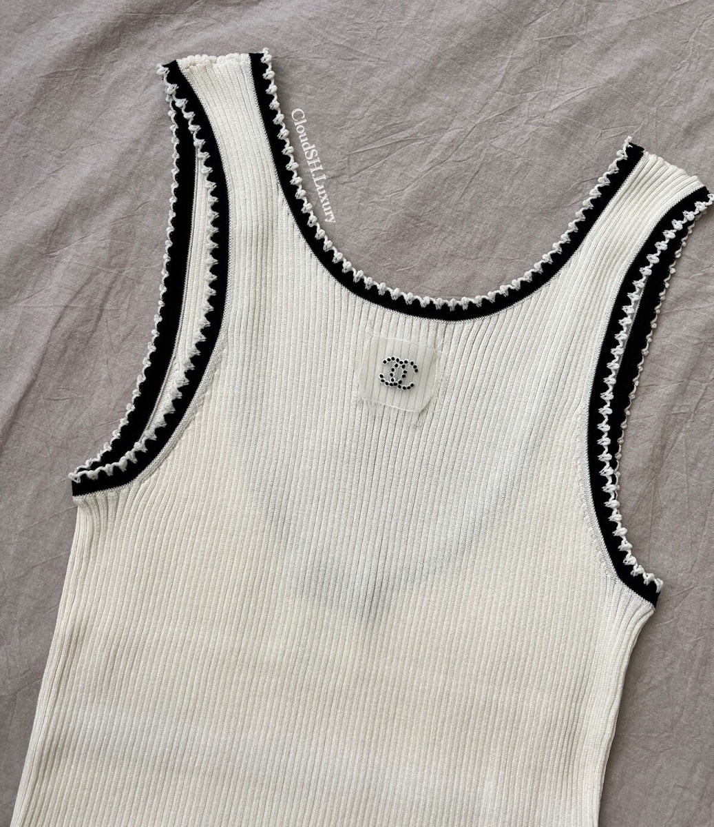 Auth Chanel Classic CC Logo White Knit Tank Top - Size 38 | eBay