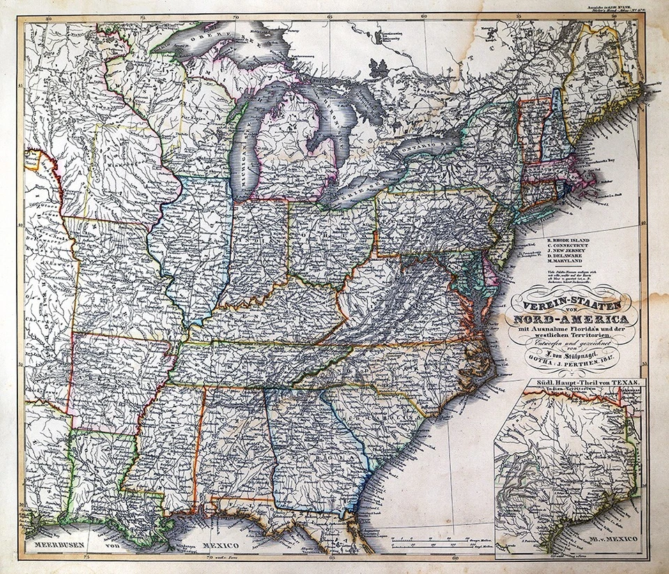 Mapa Stieler Stulpnagel 1847 Estados Unidos Texas Iowa Wisconsin Territorio Indígena Foto 2 de 4