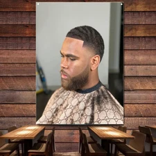 Best Waves Fade Haircut for Black Men Poster Wall Charts, Barber Shop Wall Decor