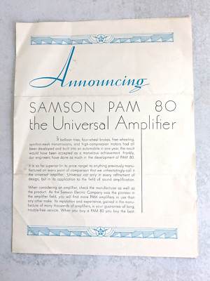 1931 Samson Electric Co PAM 80 85 MIK 80 universal amplifier brochure Canton MA