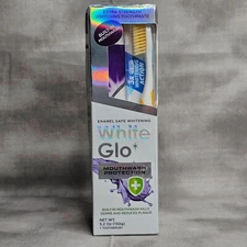 WHITE GLO Built-In Mouthwash Whitening Toothpaste 5.2 oz + 1 Toothbrush NEW