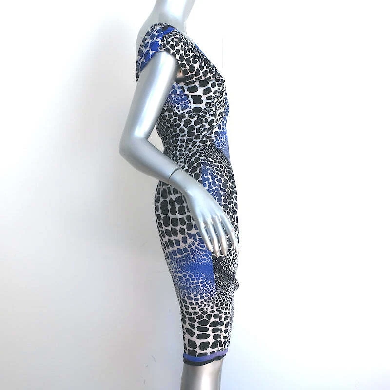 Vestido Roberto Cavalli Asimétrico Acanalado Negro y Azul Estampado Animal Jersey Talla 42 Foto 4 de 4