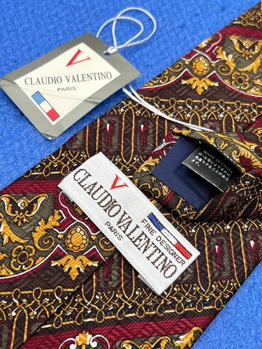 Authentic CLAUDIO VALENTINO Full Print Floral Design Red 100% Silk Necktie Tie - Picture 7 of 12