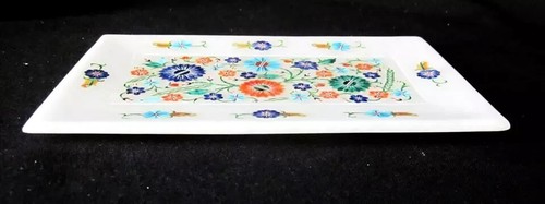 Pietra Dura Inlay 4 1/4" x 7" Tray - Marble with Hand Crafted inlay Gem Stones - Picture 6 of 10