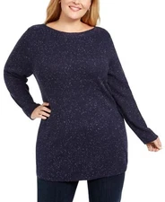 /LX094/ Karen Scott Plus Cotton Blend Curved Hem Tunic Sweater Navy Sz 2X