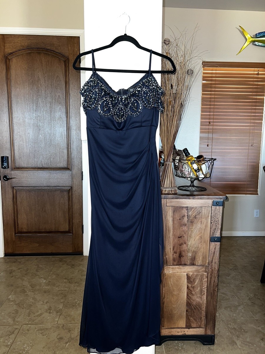 david's bridal navy blue prom dress Davids Bridal Embellishd Beaded Xscape Womens Navy Blue Formal Dress in  Size 16