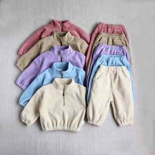 New Baby Sports Suit Toddler Fleece Solid Color Hoodies Suit Infant Outfit 2PCS