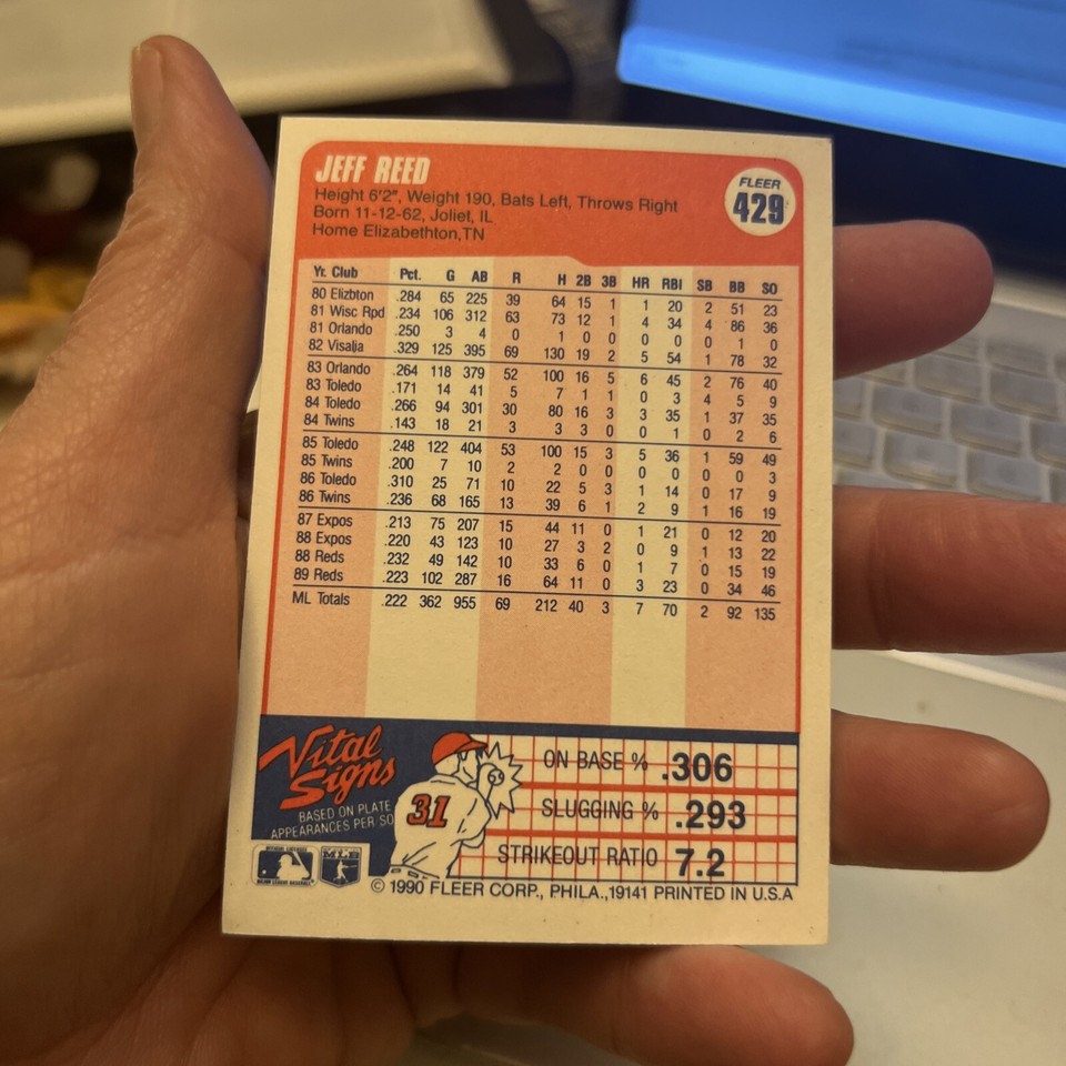 Baseball Trading Card Fleer 90 Cincinnati Reds Jeff Reed Catcher #429 ...
