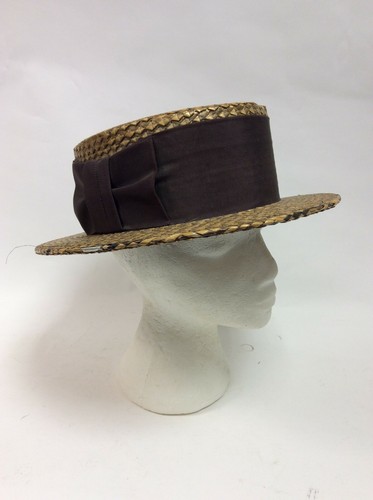 Two tone Vintage 1920s Straw Boater Hat 