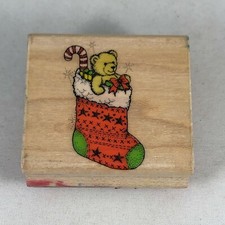 Stuffed Christmas Stocking with Teddy Bear Holiday Rubber Stamp - D133 Hero Arts