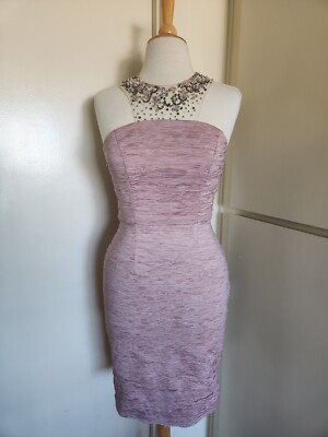 DECODE 1.8 Dusty Rose Cocktail Bodycon Dress, Sheer Beaded Mesh Neck, NWOT, Sz4 
