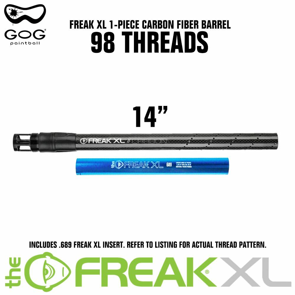 GoG Freak XL Carbon Fiber Paintball Barrel w/ .689 Insert - 98 Thread - 14"