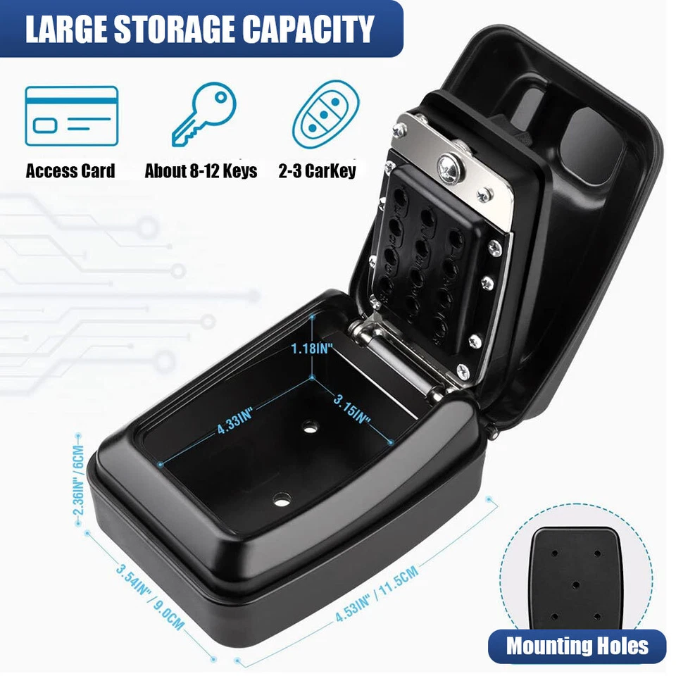 Key Lock Box with Push Button Wall Mounted Spare Key Storage Box Case Portable - Image 3 of 4