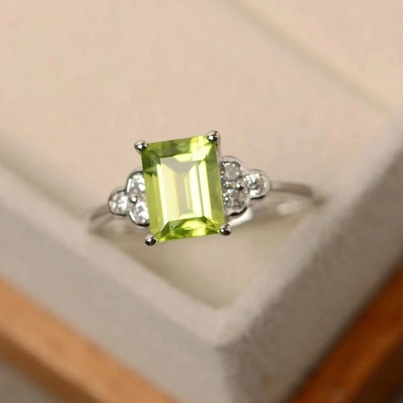 2.00 Ct Natural Peridot & Diamond Valentine's Day Ring 14K Real White Gold Solid - Image 4 of 4