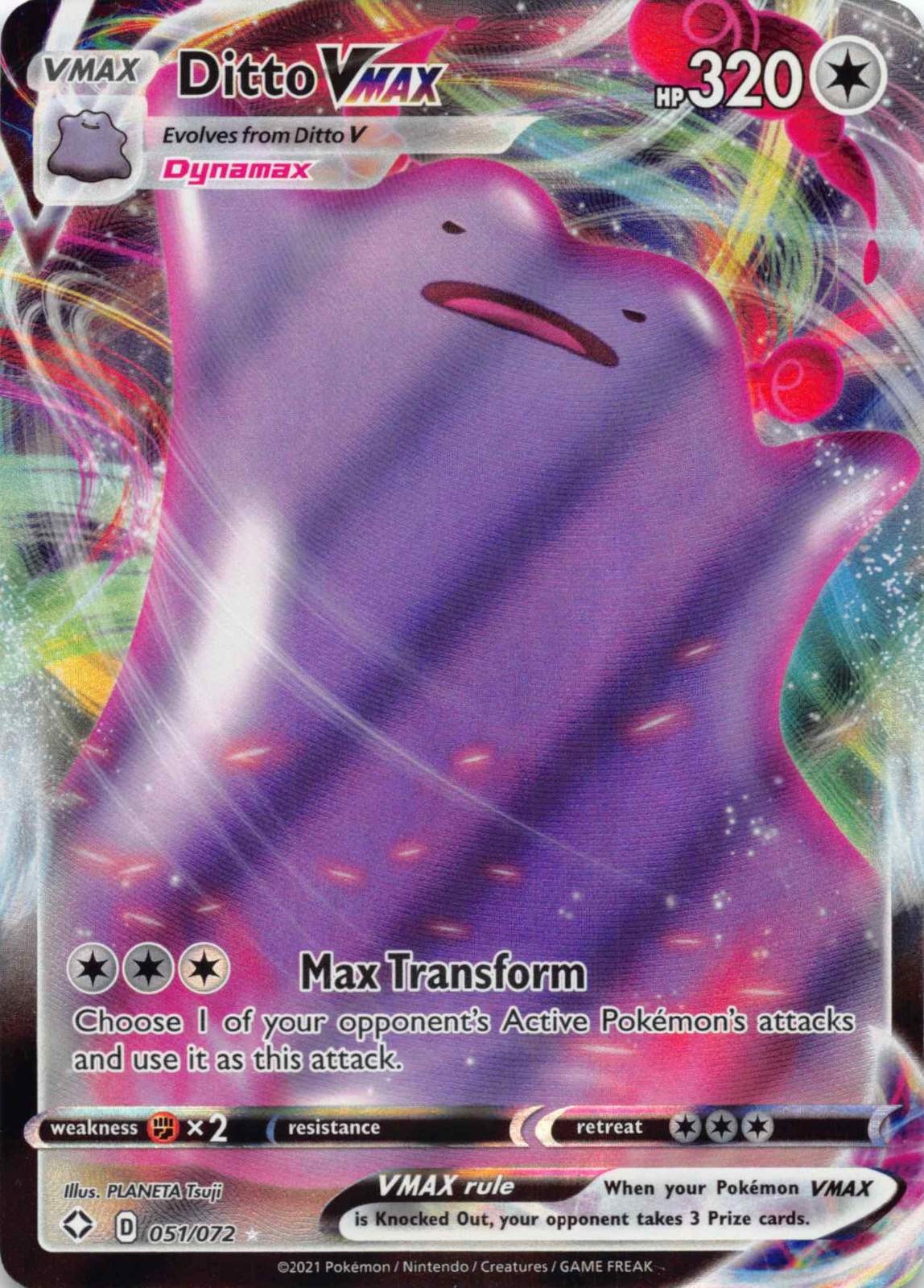 2021 POKEMON DITTO VMAX 051/072 HOLO ULTRA RARE SHINING FATES NEAR MINT