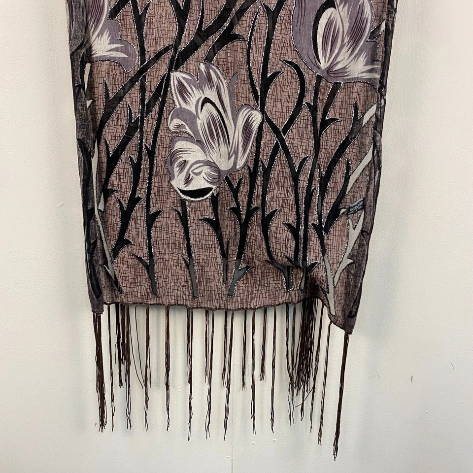 Mujer Rectángulo Bufanda Cuello 18" x 65" Negro Floral Flecos 10392 Foto 2 de 4