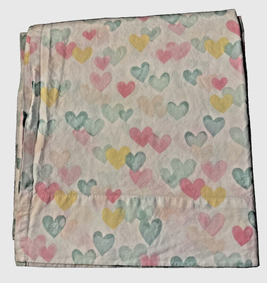 POTTERY BARN KIDS Full Flat Sheet Organic Cotton Pastel Hearts Spring Romantic a