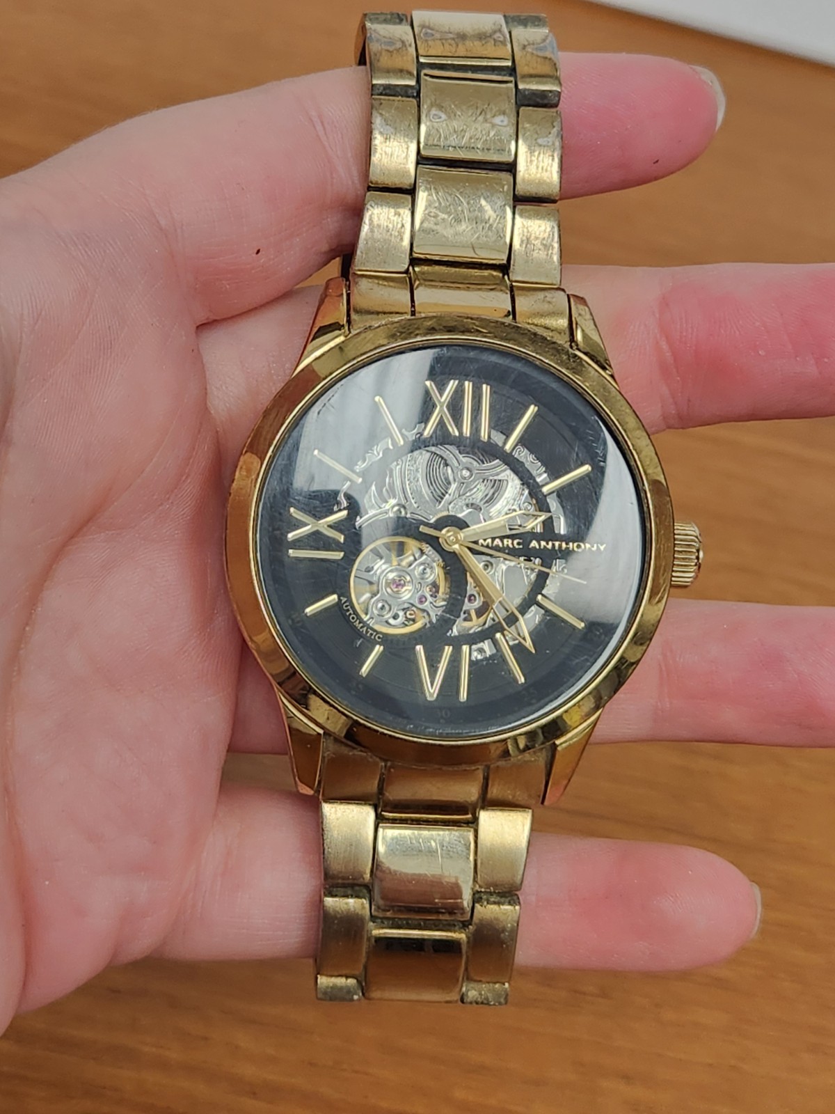 Marc Anthony Automatic Skeleton Watch Goldtone Te… - image 1