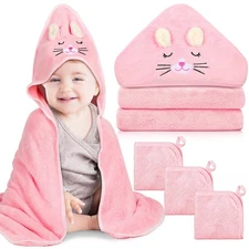4 PCS Hooded Baby Towels, Absorbent Baby Bath Towel, Soft Baby Towels and 3 ...