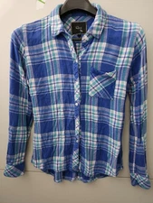 Rails Top Womens S Blue Hunter Blouse Button Up Plaid Pocket Soft Comfort Rayon