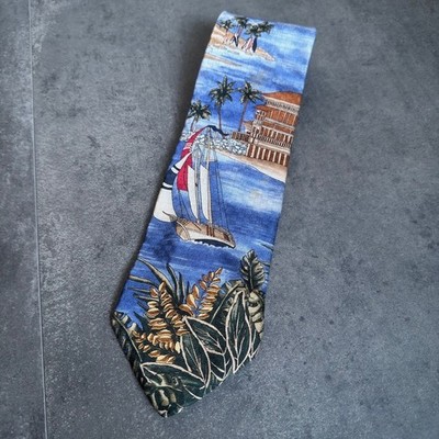 Tropics by Tango Mens Silk Hawaiian Tropical Scene Necktie