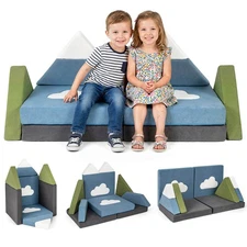 12 PCS Modular Kids Play Couch, Snow Mountain Theme Toddler Foam Building Fort