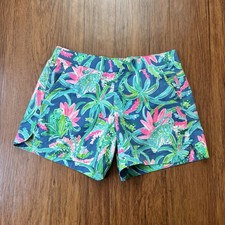 Lilly Pulitzer Shorts Womens XXS Ocean View Blue Ibiza Multi Beach Pull On