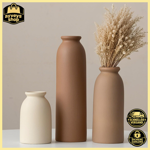 Keramik Vasen 3Er-Set Kleine Blumenvasen FüR Pampas Gras Deko Rustikal L 3 StüCk-image