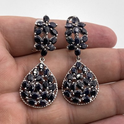 Tropfenform Atemberaubende Natürliche Saphir Steine Schöne Sterling S925 Ohrr...