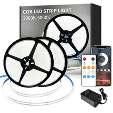 COB LED Strip Lights 100ft,6000K DC 24V Dimmable White Flexible LED Rope Ligh...