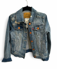 Levi s Girls Distressed Denim Trucker Jacket Blue Size S 6 9 Years