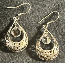 925 Sterling Silver CZ Vermeil Gold Wash Flower Teardrop Dangle Earrings