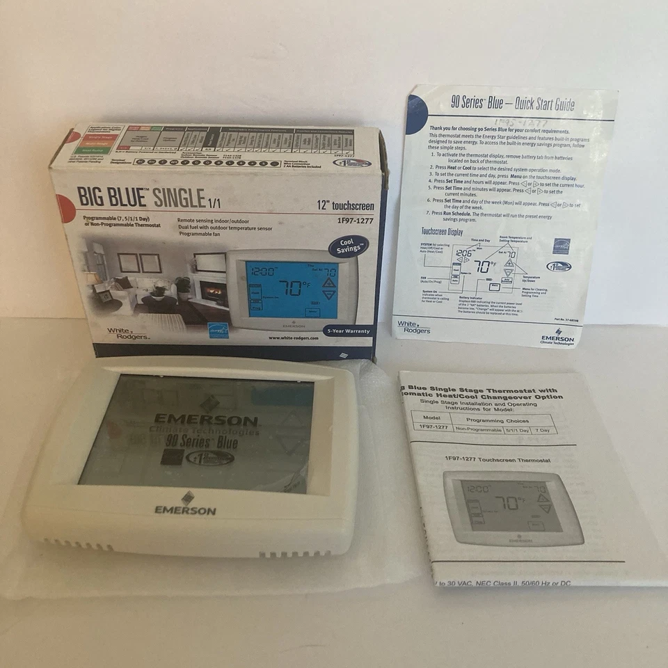 White Rodgers Emerson 1F97-1277 Big Blue Single programmierbarer Thermostat NEU