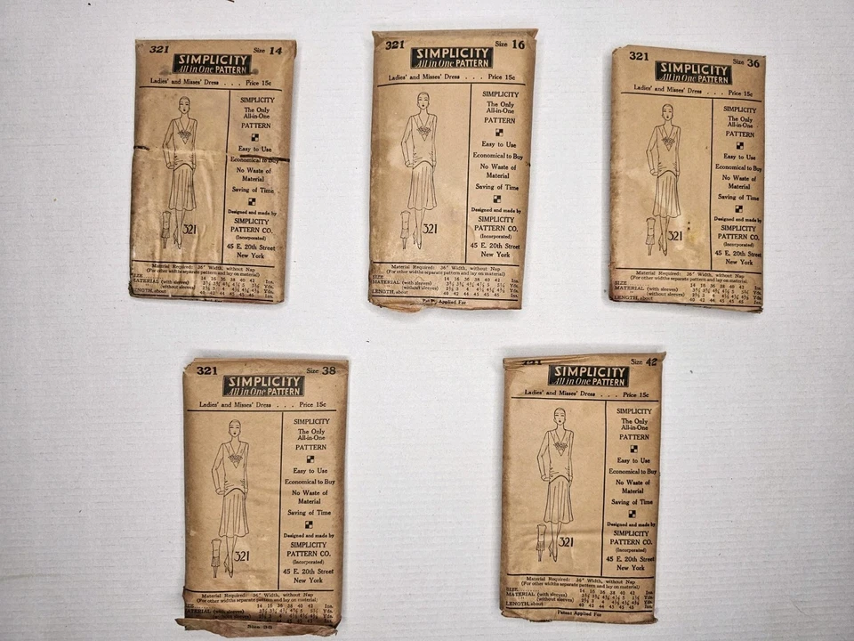 Antique Simplicity Pattern #321 1920s Flapper Dress NOS Unused SZ 14 16 36 38 42 - Image 2 of 4