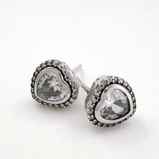 925 Silver Elegant Shining Love Heart Clear CZ Stud Earrings 290568CZ