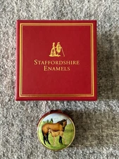 STAFFORDSHIRE ENAMEL (Halcyon Days Crummles style) TRINKET BOX MARE & FOAL HORSE