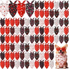 100 Pcs Valentine's Day Dog Bandanas Bulk for Dogs Soft Bibs Adjustable Trian...