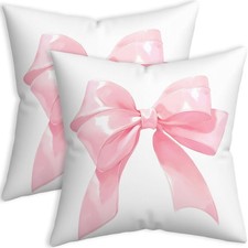 Pink Bow Pillow Covers 18x18, Girly Coquette Aesthetic Bow Throw Pillows Set ...
