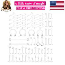Clear Nose Stud Piercing Retainer Plastic Body Jewelry Lip Helix Septum Eyebr...