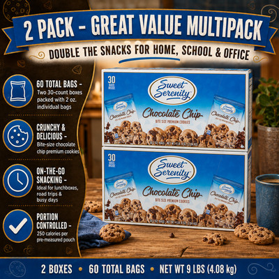 2 Pack Sweet Serenity Bite Size Premium Cookies, Chocolate Chip, 2 oz, 30-count