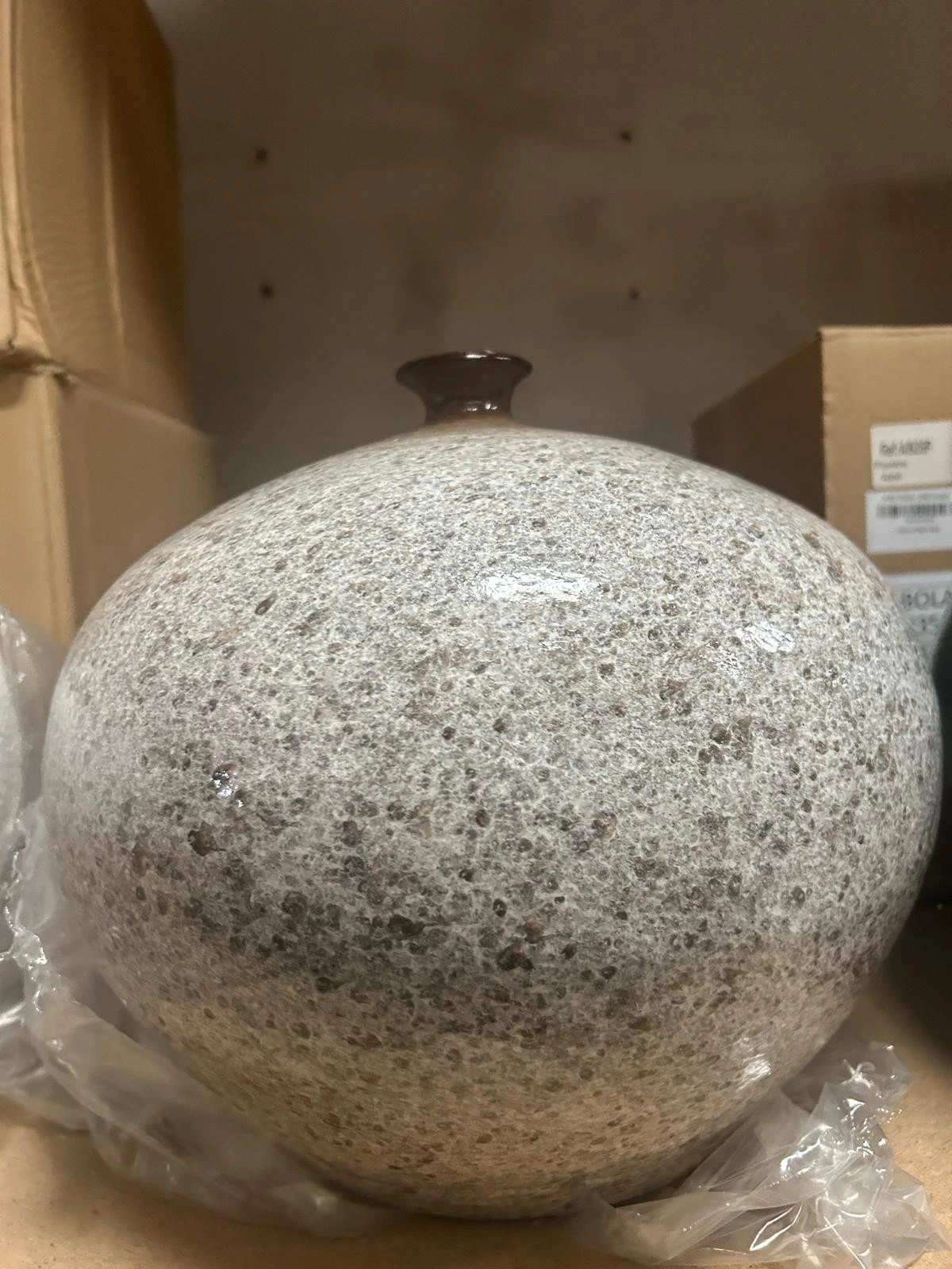 Modern Ceramic Decorative Vase Round Stone Effect Grey Home Decor Ornament Pot
