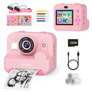 Kids Instant Print Selfie Camera for Girls,1080P HD Digital Compact, Pink 