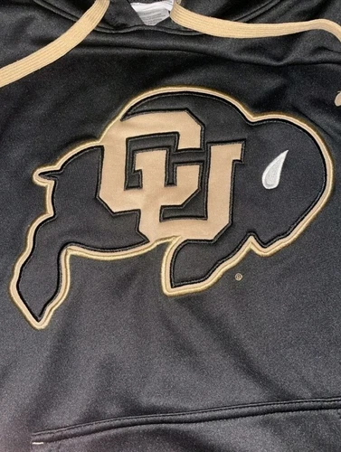 ??CU Colorado Buffaloes Patch Felpa con Cappuccio Ricamata Taglia L Large Coach Prime